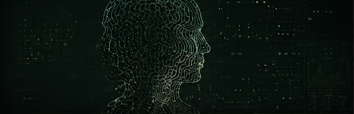 Two overlaid head profiles drawn as contour lines, beside faint data panels.