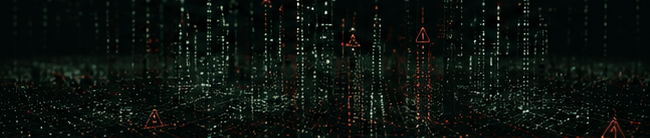 A dense field of green data columns with red warning markers scattered through it.